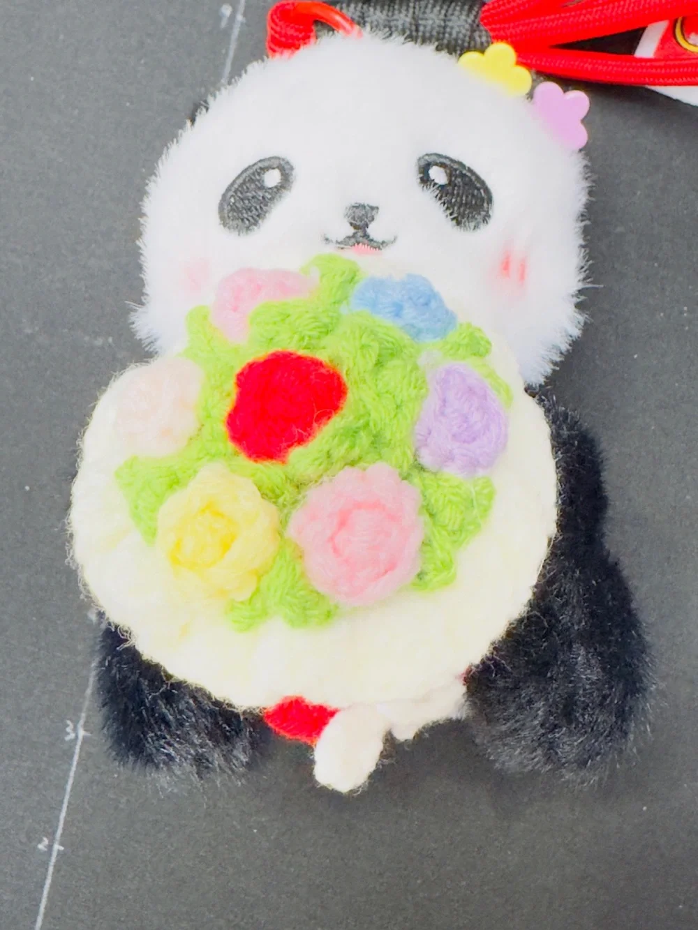 Hand Knitting Plush Panda Bouquet key/Bag Charm - Multicolor